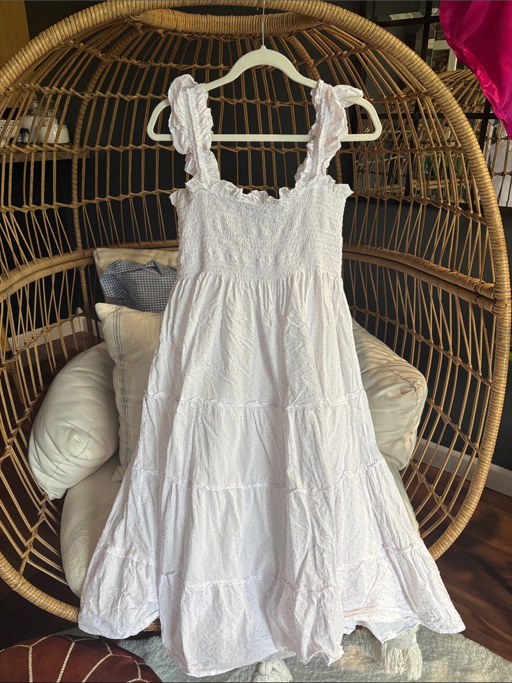 Hill House Ellie Nap Dress - Swiss Dot Pink on White Large
